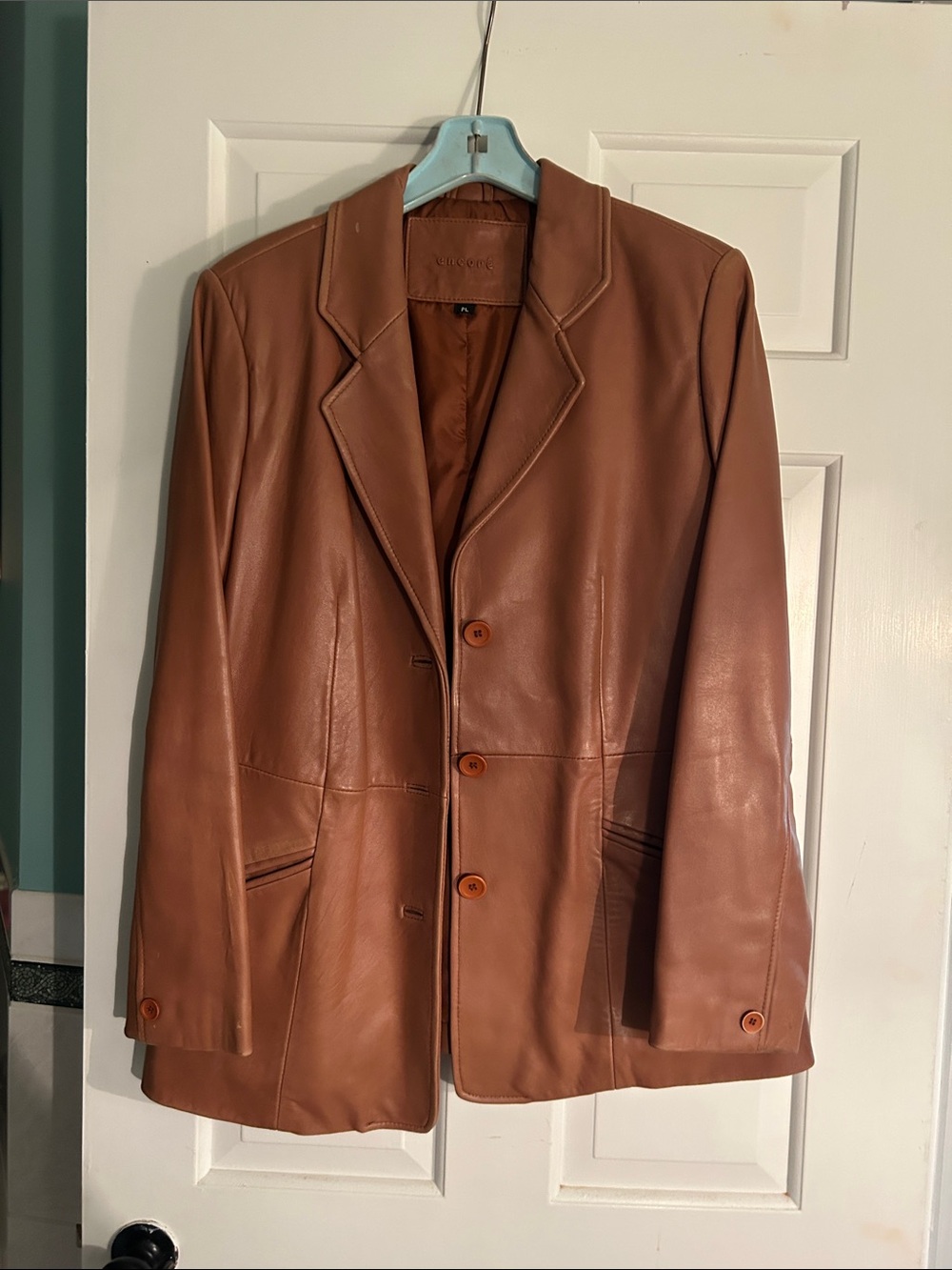 Encore Jeans Brown Leather Jacket - Sleek Embossed Logo